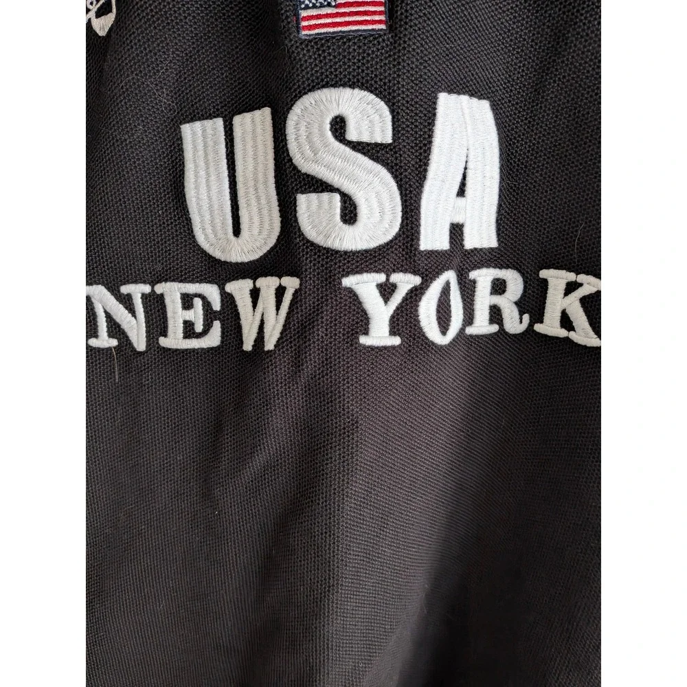 Tusuo Mens USA New York Polo Shirt Black Short Sleeve Embroidered Crest Size L